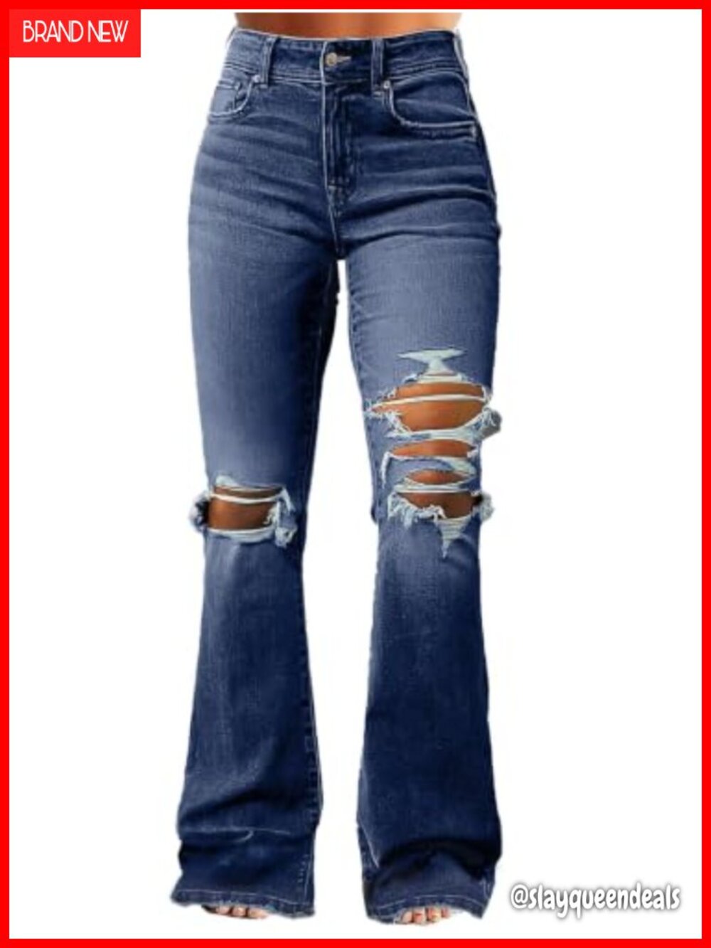 Women's Flare Jeans Ripped Distressed Bootcut Bell Bottom Stretch Denim Jeans